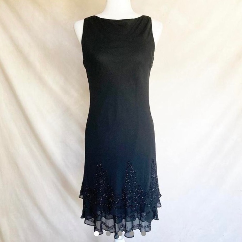 Y2K vintage Jones of New York 100% silk mini/midi dress • black beaded • size 10